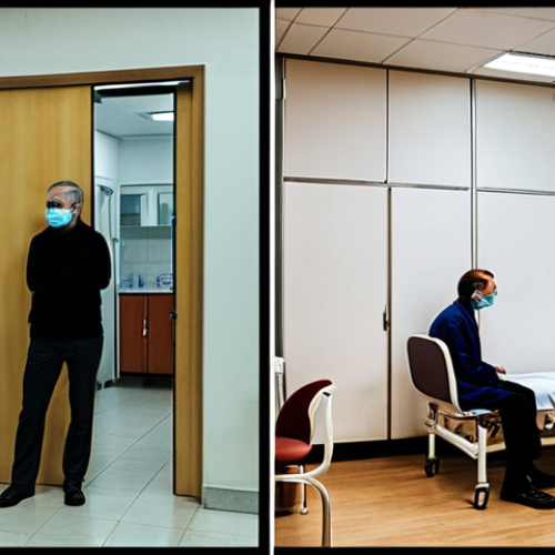 Home 13 **Prompt 1:** A split image visually representing the stark contrast between public and private healthcare in Kosovo. On one side, a crowded, dimly lit public hospital waiting room with exhausted patients; on the other, a bright, modern private clinic reception area with a calm, attentive doctor. Subtle elements symbolizing cost variation, such as price tags or a credit card being used in the private scene, should be incorporated. The overall mood should convey the challenge and the financial considerations.