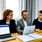 **

A diverse group of teachers participating in a professional development workshop in Pristina, Kosovo. The workshop is focused on integrating technology into the classroom. The teachers are fully clothed in professional attire, using laptops and tablets. The scene is well-lit, with a focus on collaboration and learning. Safe for work, appropriate content, professional, modest.

**