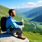 코소보에서 의사와 상담하기 - **Prompt: "A weary but relieved male traveler in his 30s, dressed in modest hiking gear (long pants,...