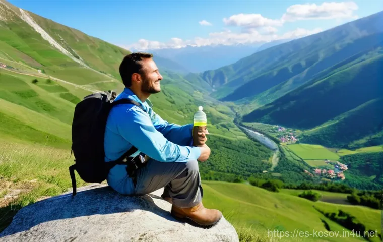 코소보에서 의사와 상담하기 - **Prompt: "A weary but relieved male traveler in his 30s, dressed in modest hiking gear (long pants,...