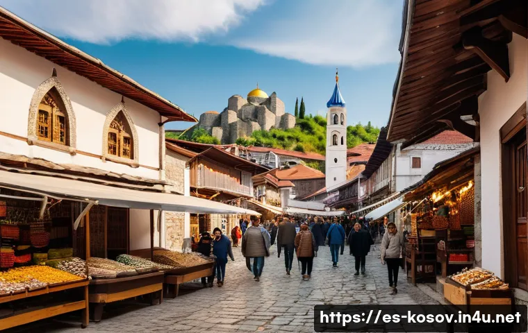 코소보에서 가족 여행하기 - A lively family scene walking through the cobblestone streets of Prizren’s old town, featuring detai...