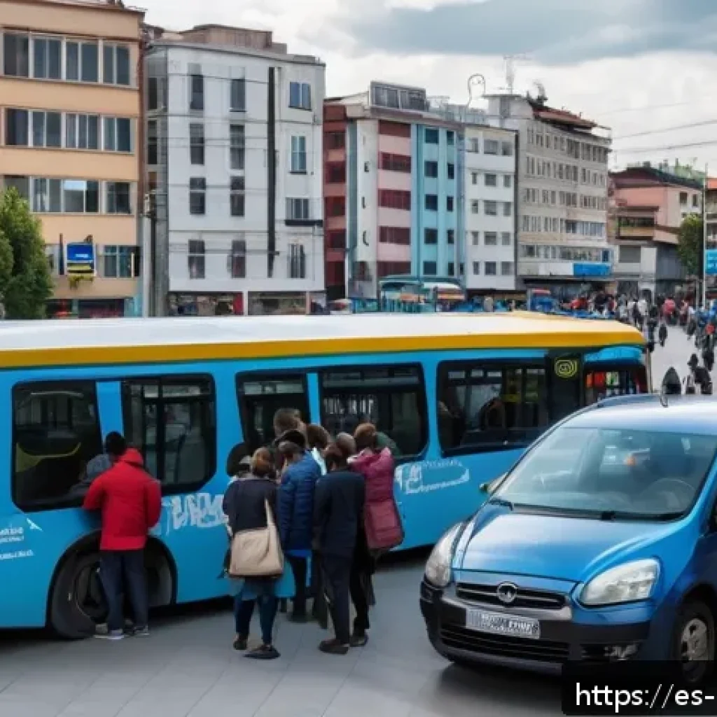 코소보에서 버스 노선 찾기 - A bustling central bus terminal in Pristina, Kosovo, during daytime with diverse passengers waiting ...