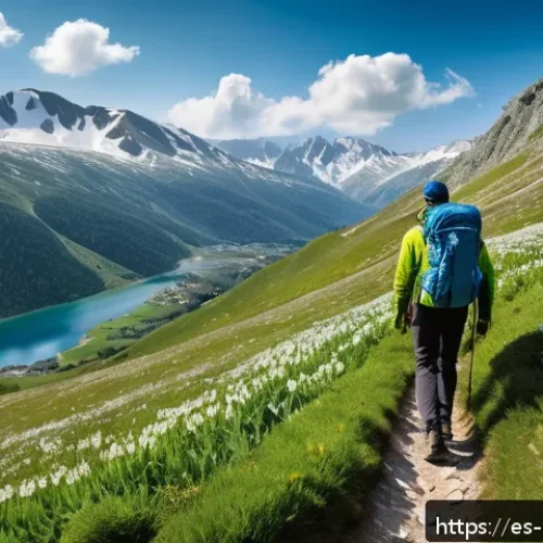 코소보에서 도보 여행하기 - A panoramic view of the Šar Mountains in Kosovo during springtime, featuring rugged mountain peaks w...