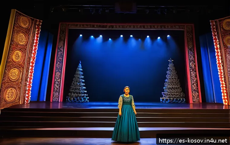 코소보에서 오페라 공연 관람 - A vibrant opera scene inside a modern theater in Pristina, Kosovo, showcasing a young female opera s...